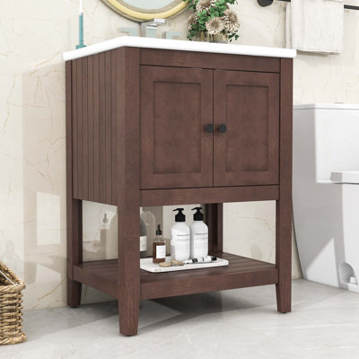 Meuble-lavabo simple autoportant 24 po avec plateau en céramique Nimal