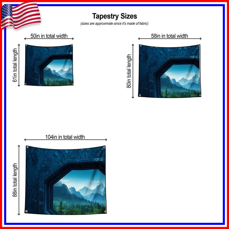 Tapisserie murale «Mountain Window View» - paysage mural, H 50 po x l 60 po avec 4 œillets