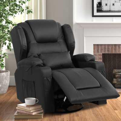 31"" Wide Faux Leather Swivel Rocker Recliner Chair for Living Room with Cup Holders Pillow -  Latitude RunÂ®, A4FD916B2E13425CB057D01F0BD2DF65