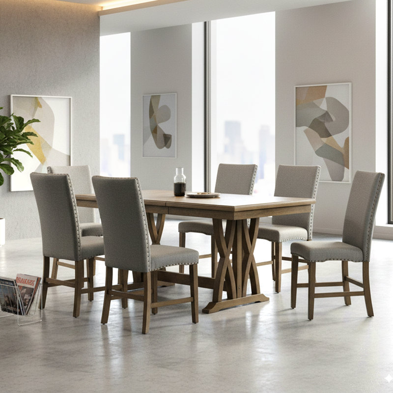 Ensemble de table de salle à manger extensible avec 6 chaises rembourrées