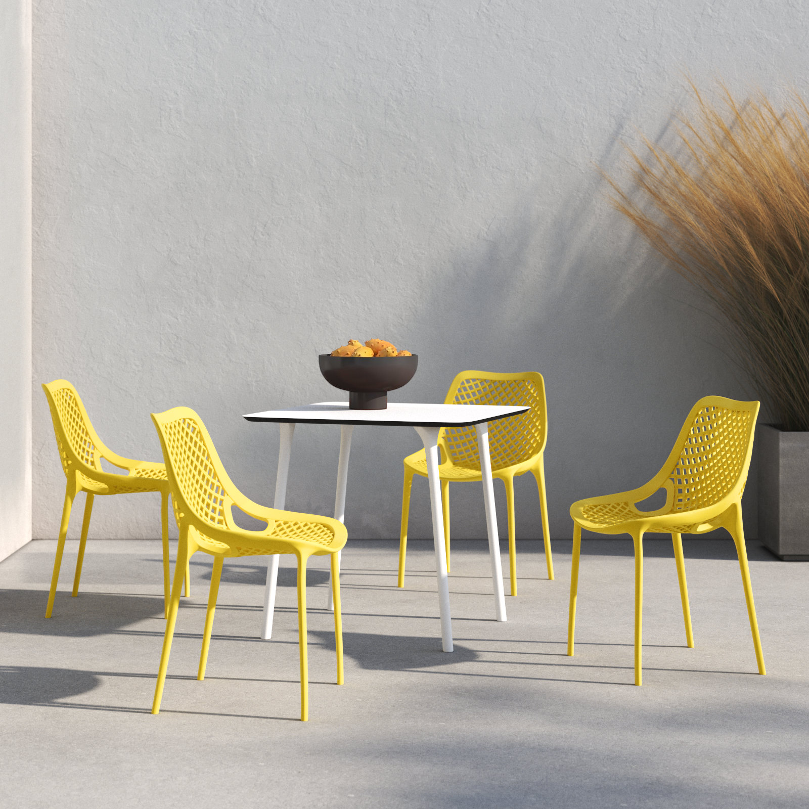 Farrah 31" Patio Dining Set, White-Yellow