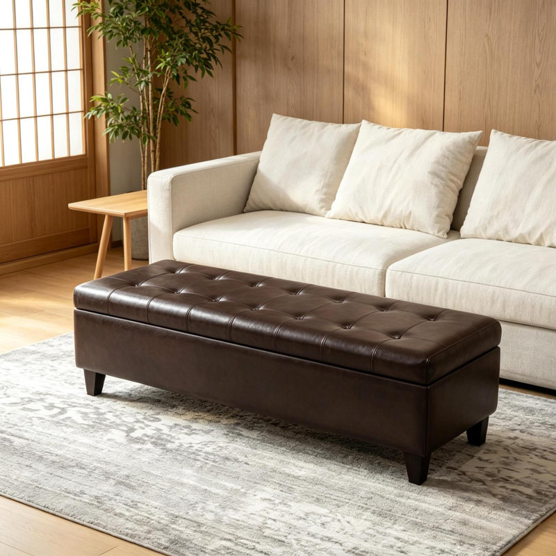 Bancs de rangement, banc contemporain en cuir PU de 51 pouces pour la maison
