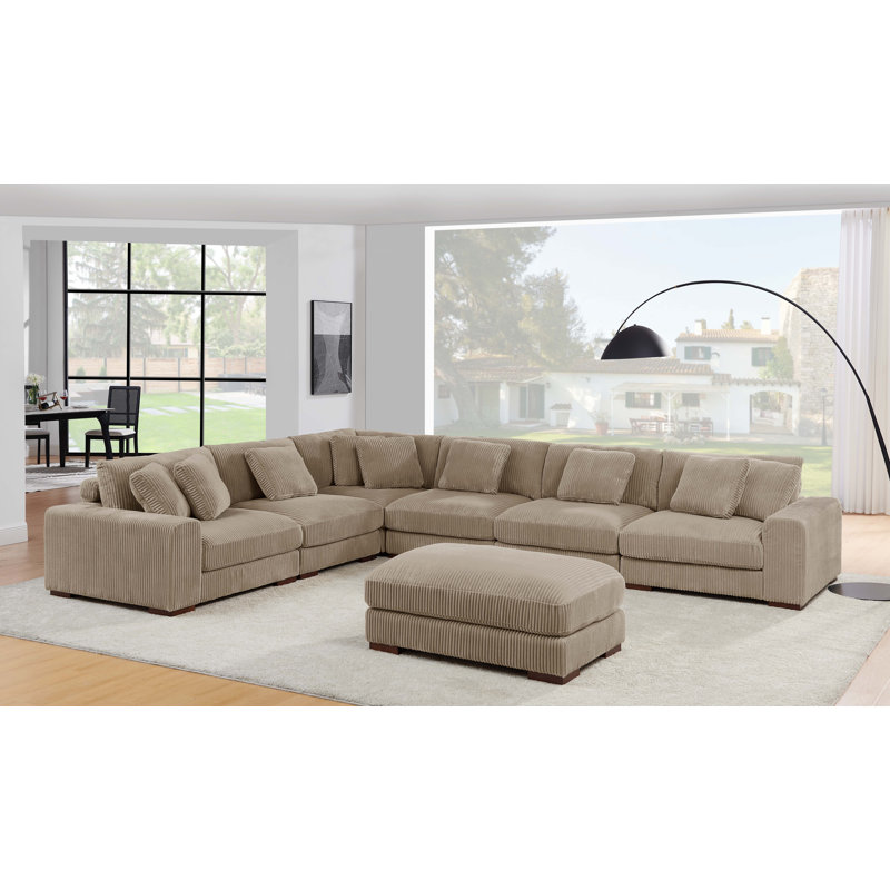 Barnemouth Modular Corduroy Sectional, Camel Corduroy