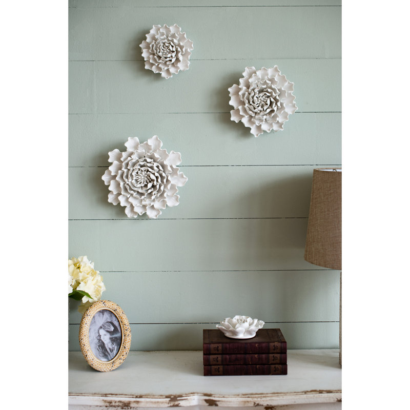 Présentoir à fleurs en céramique fait à la main, pétales texturés crème, 9,3 po x 9,3 po x 3 po, magnifique décoration murale, de table et de tablette, suspension facile à monter, 3D, 9,3 po x 9,3 po x 3 po, charmant