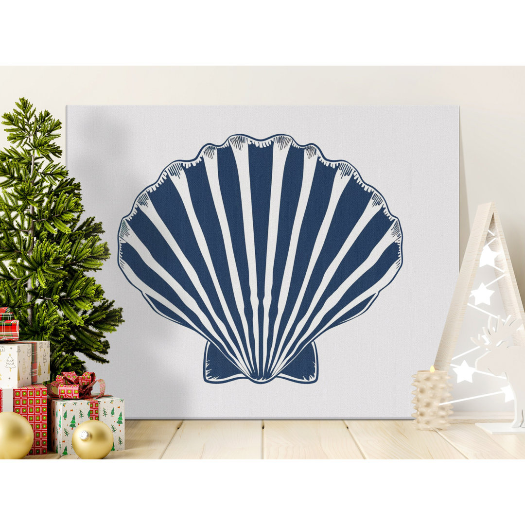Navy Blue Scallop Shell Canvas Wall Art