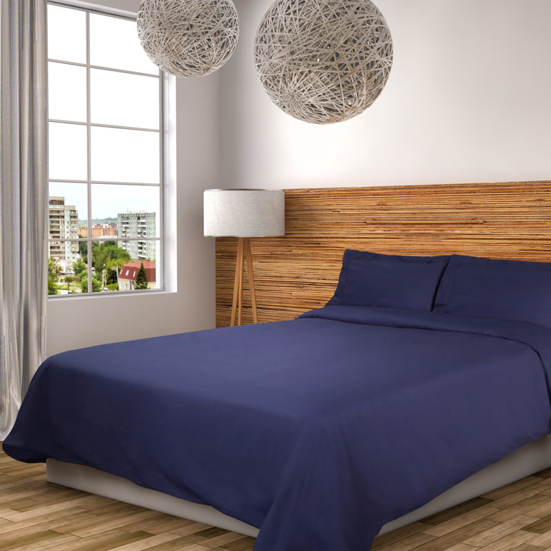 Superior Quality 300-Thread Count 100% Cotton Percale Duvet Cover Set, Full / Queen Duvet Cover + 2 Shams, Crown Blue