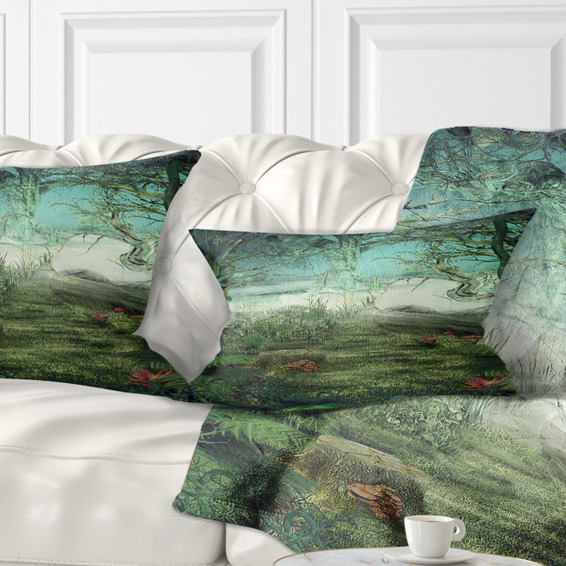 Green Forest Glade - coussin à imprimé paysage, 12 po x 20 po, Coussin lombaire