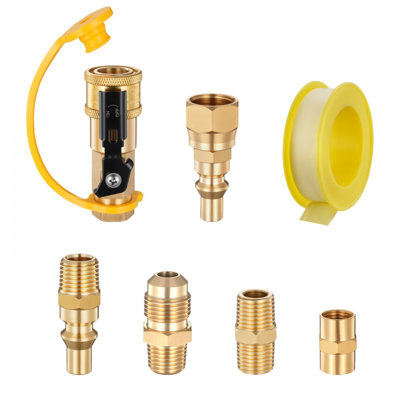 RV Propane Quick Connect Fitting Adapter Valve, 1/4-Inch Male NPT Full Flow Plug & 3/8-Inch Male Flare Quick Kit for Low Pressure Gas Appliances and RV Propane Quick Connections