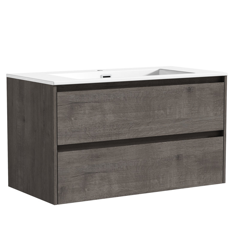 Meuble-lavabo mural simple 36 po Delly, Gris / Brun