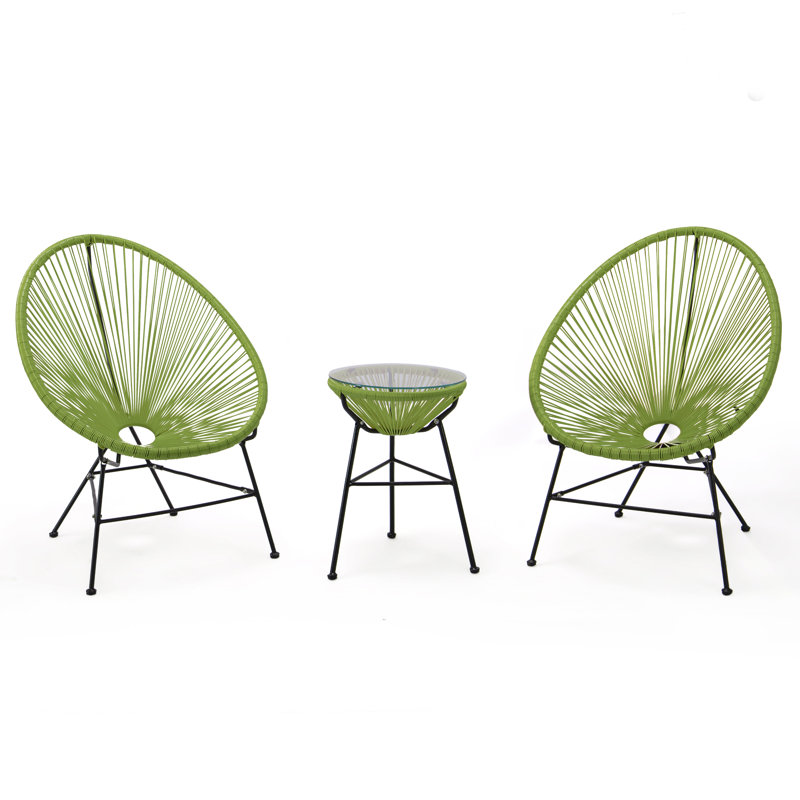 Chaise longue d'extérieur 3 pièces avec plateau en verre Chelsea-May Montara, Vert clair