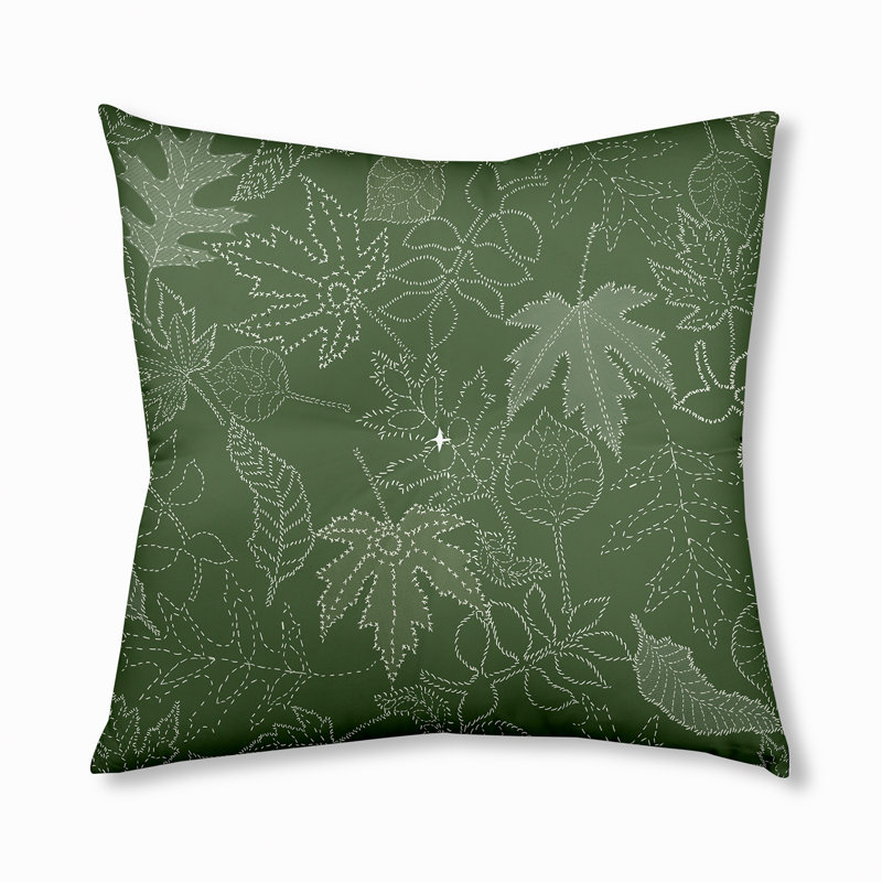 287_Oreiller capitonné à motif de feuilles d'automne, Vert, 30 po x 30 po