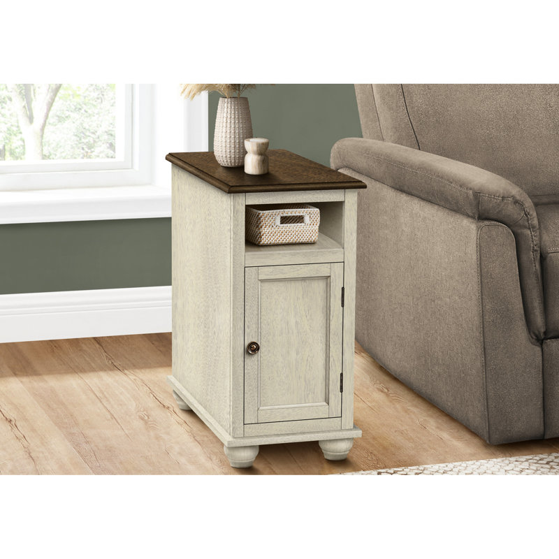 Table de chevet de chambre à coucher avec poignée élégante: table d'appoint traditionnelle en placage blanc et brun antique: rangement