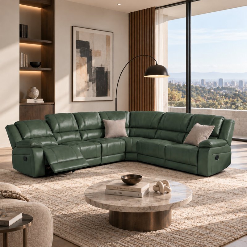 Canapé modulaire inclinable en similicuir 6 places, Olive