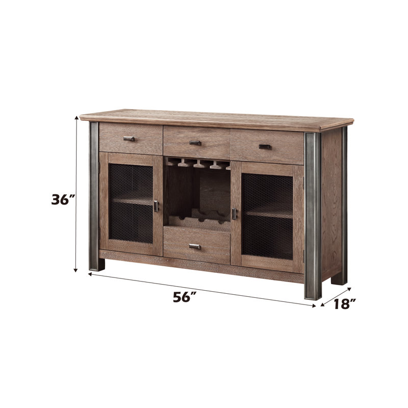 Faylen Transitional 4-Drawer Rectangular Server with Wooden Case-Leg in Maple