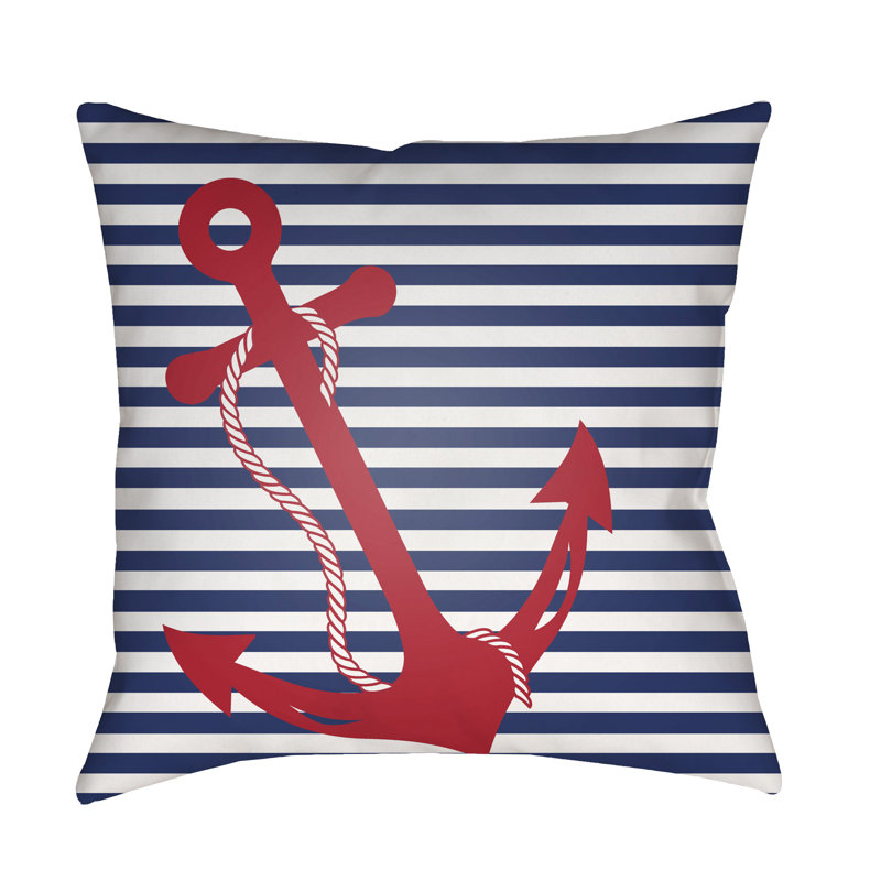  Anchor Indoor/Outdoor Throw Pillow, 18" H x 18" W x 3.5" D, Blue