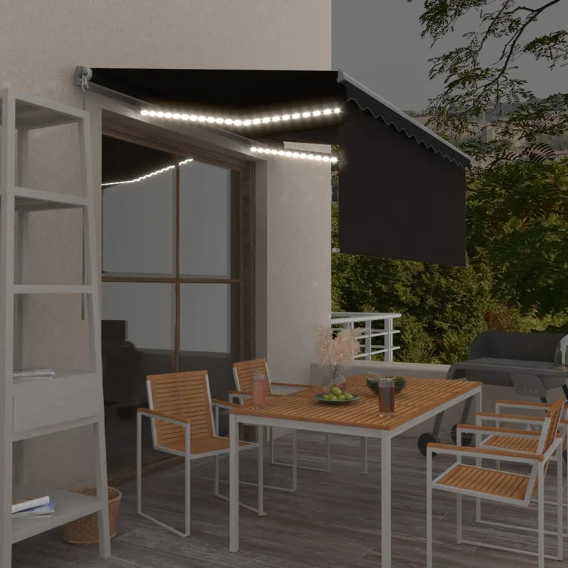 Dakota Fields 300cm W x 250cm D Polyester Cover Retractable Patio Awning, Anthracite