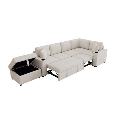 84.7" Sectional Sofa Convertible Pull-out Sofa Bed L-shaped Sofa U-shaped Sofa with a Movable Storage Ottoman for Living Room