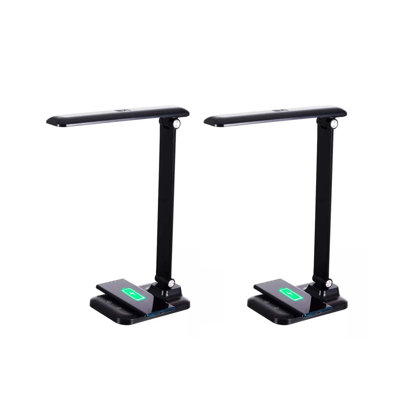 Lampe de bureau à DEL H 15 po (ensemble de 2) Ebern Designs avec finition sans fil noir mat et charge sans fil