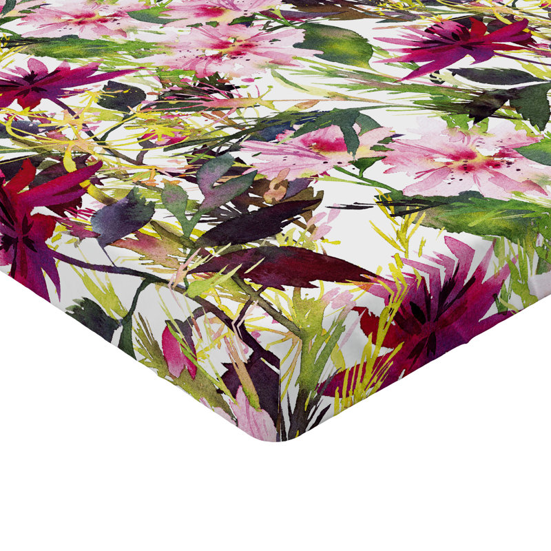 Drap-housse Ambesonne, Vert fougère, magenta, blanc / floral, Drap-housse très grand californien