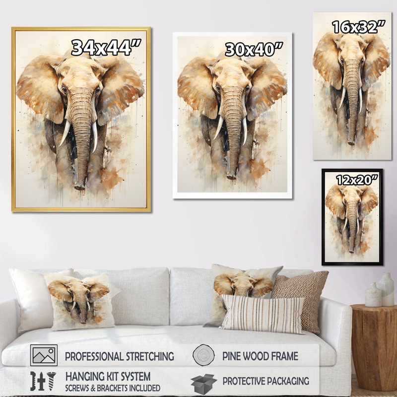 Gentle Elephant Giants sur toile, H 44 po x l 34 po x P 1,5 po, Cadre flottant noir