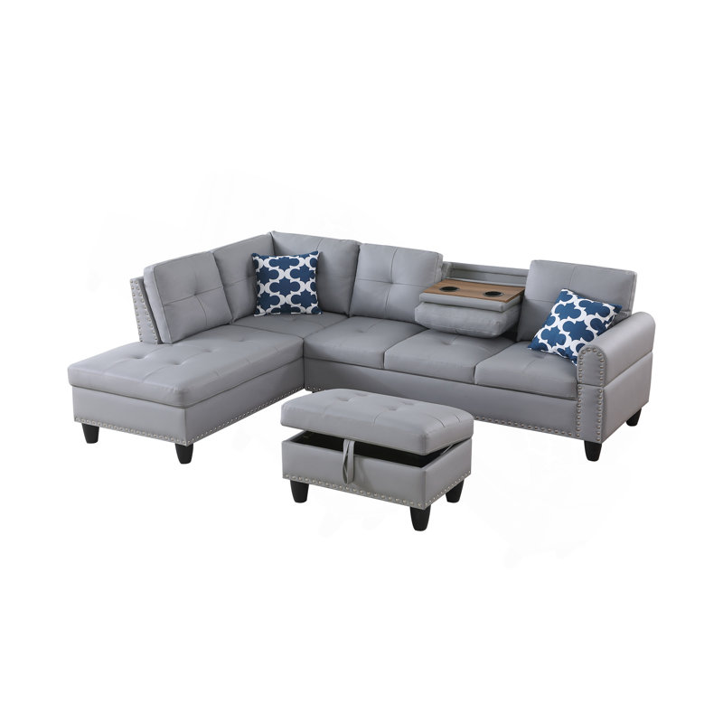 Canapé modulaire en similicuir avec repose-pieds Irine, Gris