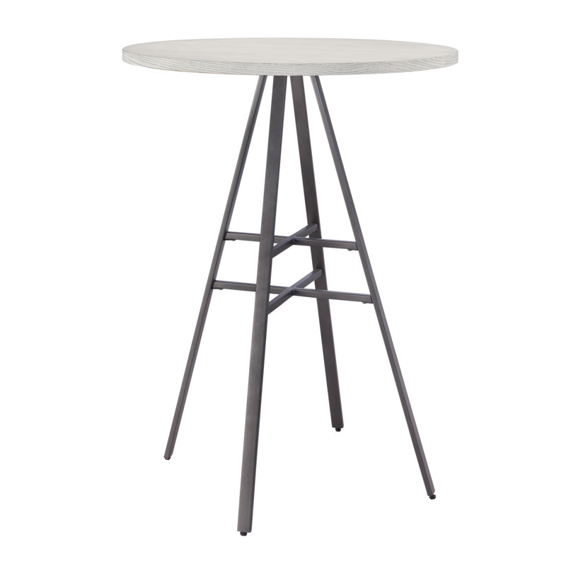 Deanna Round Metal Base Dining Table, Whitewash/Gray