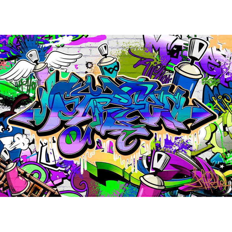 Murale Peel & Stick Street Art - thème graffiti, L 96 po x L 68 po, Bleu