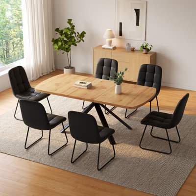 Costner 7 Piece Retangular Dining Set, Oak Finish Table And Upholstered Chairs