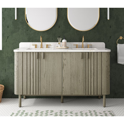 Meuble-lavabo double autoportant avec plateau en quartz Blakely
