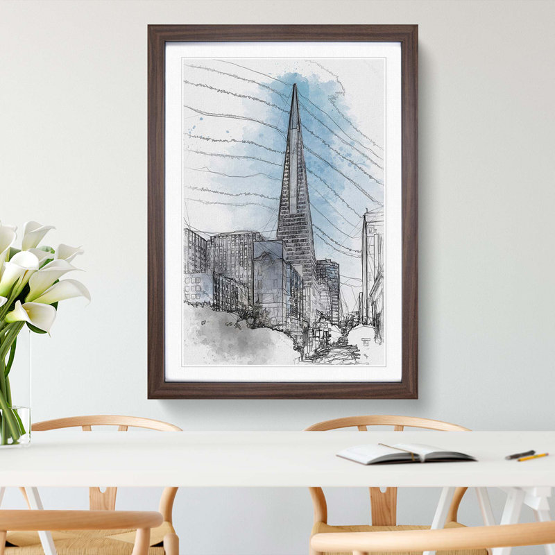 Transamerica Pyramid in San Francisco in Abstract - Framed Print, 76cm H x 50cm W x 2cm D, Walnut