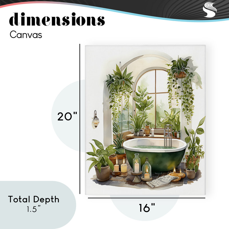 Tranquil Tub with Candles & Greenery Canvas, design by Lettered and Lined, 20" H x 16" W