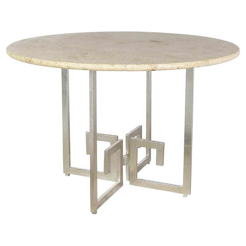Salonika 36" Iron Dining Table, Lite Travertine