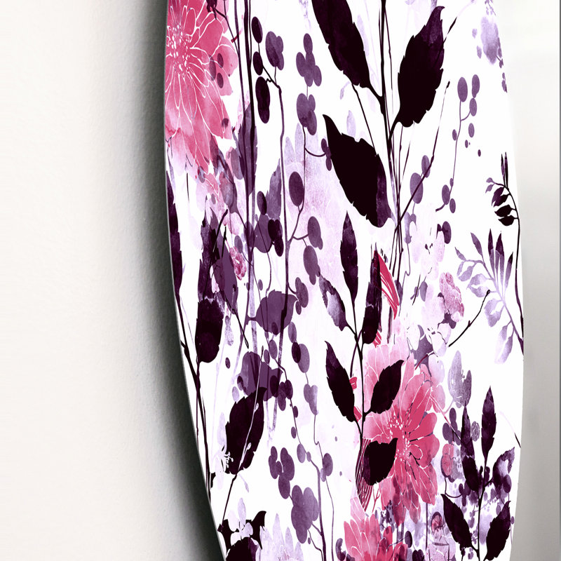 Rose et feuilles noires sur fond blanc, H 23 po x l 23 po