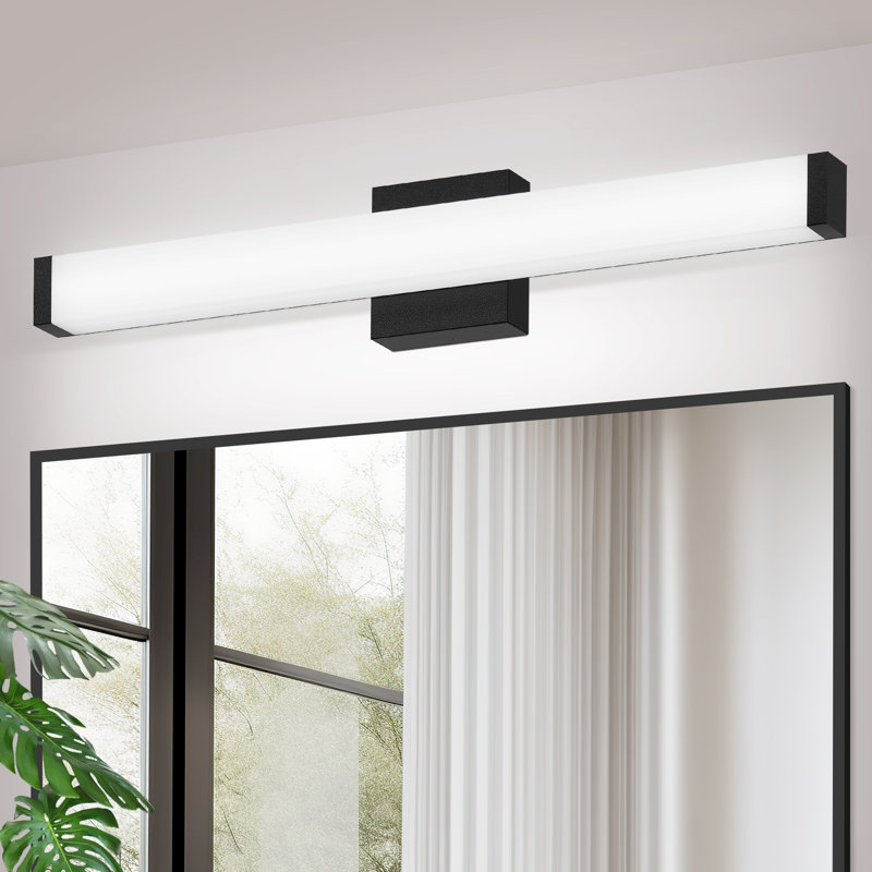  Luminaire de salle de bain 25 po à DEL à intensité variable, noir et moderne avec miroir, Noir mat