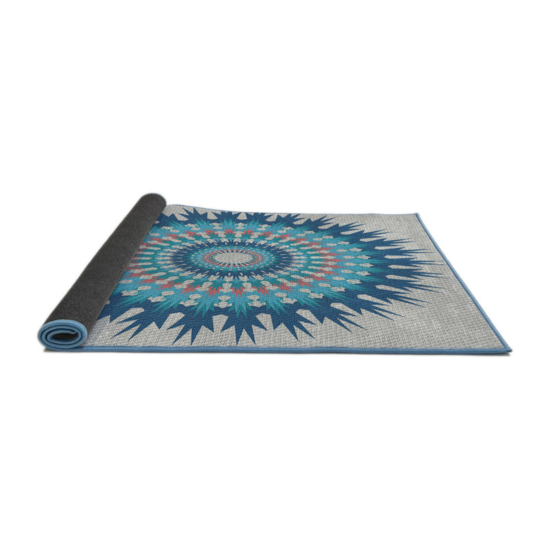 Laine tissée à la main orientale et polyester bleu Aqua/rouge/gris Tapis décoratif, Rond 7 pi