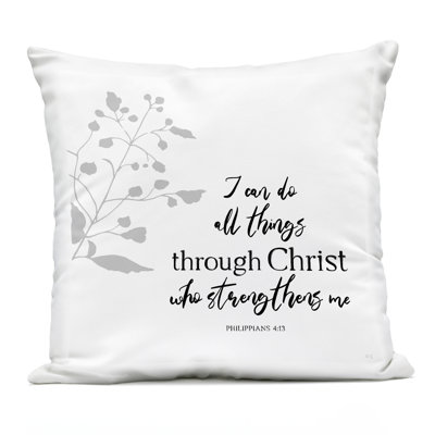 All Things Through Christ Outdoor Printed Pillow, design by Val Rhodes