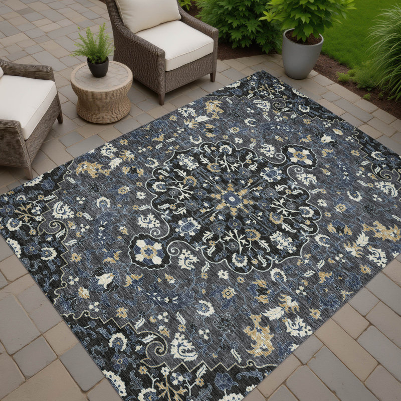 Machine Washable Indoor/Outdoor Chantille ACN2463 Traditional Rug, 2'6" x 3'10", Black