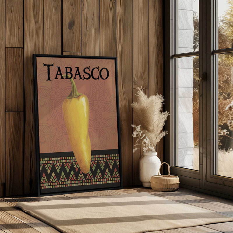 Poivre Tabasco avec bordure motif terra, Noyer, Impression dans un cadre flottant sans passe-parto, H 30,75 po x l 20,75 po