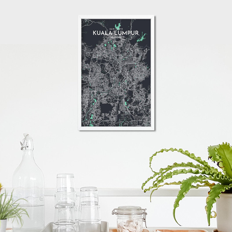 «Kuala Lumpur City Map», impression de luxe, H 17 po x l 11 po, Vert / gris