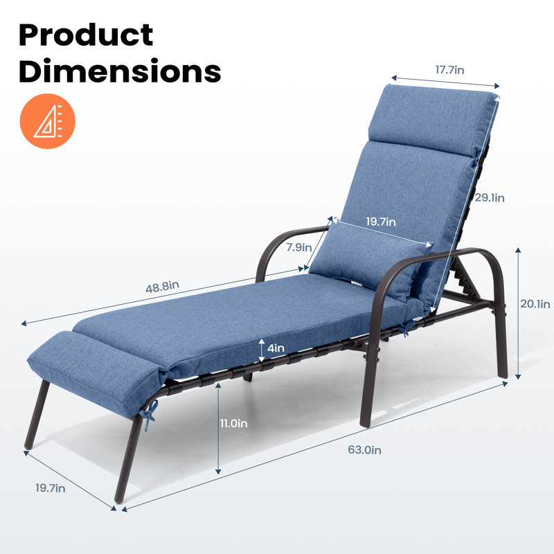 Chaise longue d'extérieur en acier thermolaqué avec coussins, Bleu très foncé