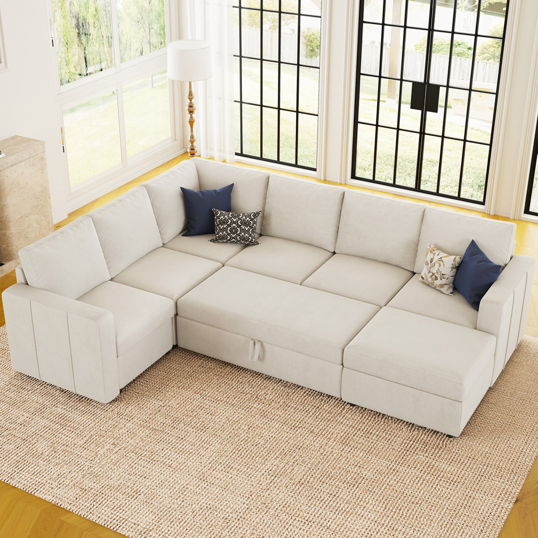Seybert Pull-Out Sofa Bed Sectional With Storage Ottoman Mercer41 