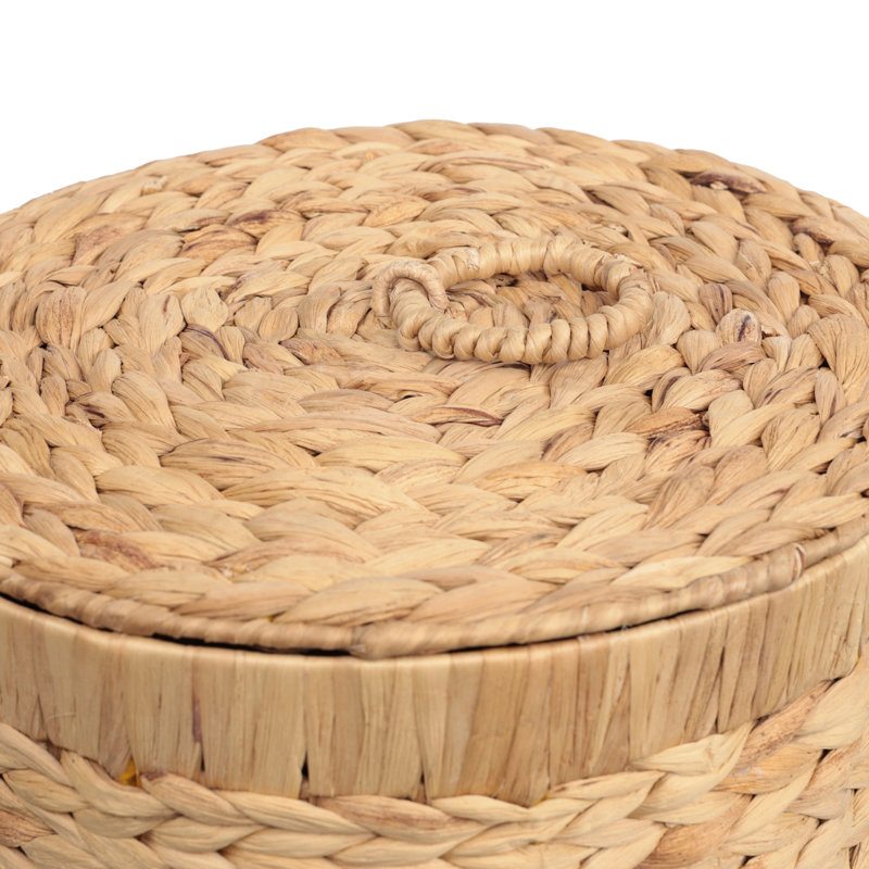 Poubelle ronde en osier 5,7 gallons avec couvercle Nora Coastal Bohemian, Naturel