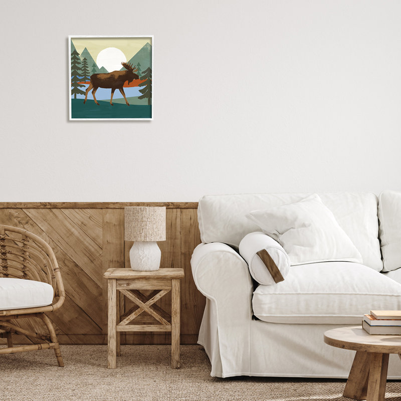 «Lakeside Woodlands Moose Walking Sunset» par Victoria Barnes - impression, H 17 po x l 17 po x P 1,5 po