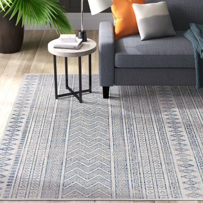 Laruth Tribal Light Blue/Blue/Navy/White Indoor/Outdoor Area Rug
