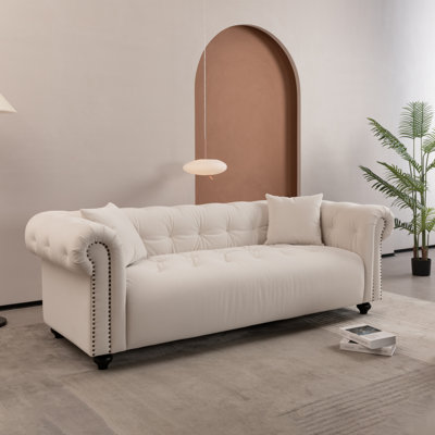 Modern Sofa  Retro Medieval  Sofa, Orange,  Installation Only Needs To Install Feet Can Be Used, With 2 Throw Pillows