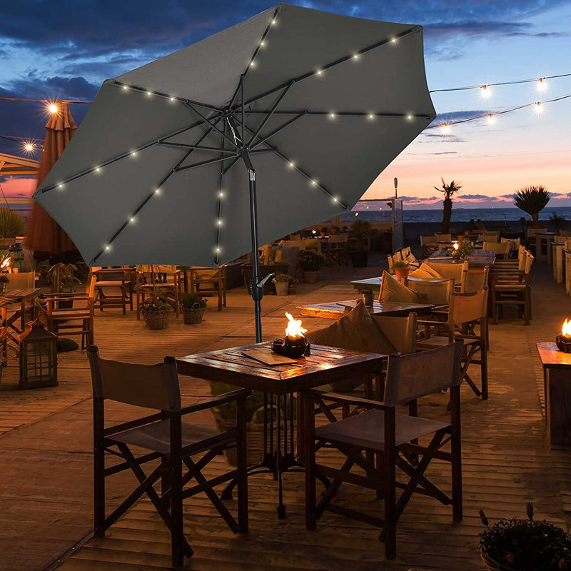 269cm Lighted Tilt Market Parasol, Black, Crank Lift