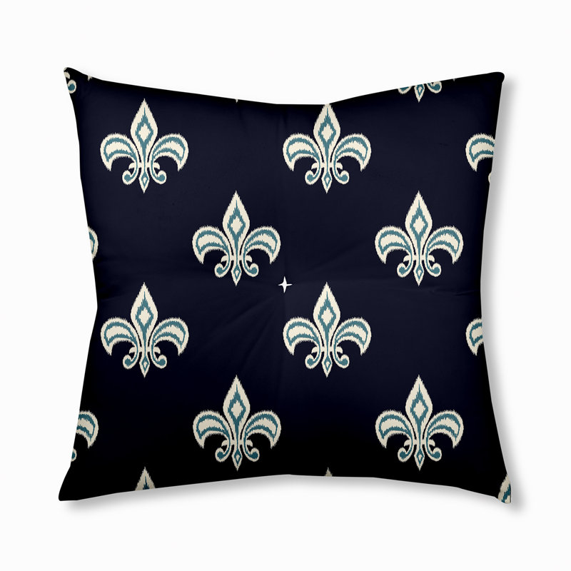Coussin 319_Fleur De Lis Design, 26 po x 26 po, Bleu marine