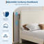 Structure de lit simple avec station de charge USB, structure de lit tapissier en velours côtelé avec tête de lit réglable, support de lattes en bois, aucun sommier requis, assemblage facile, beige-783704898-783704959