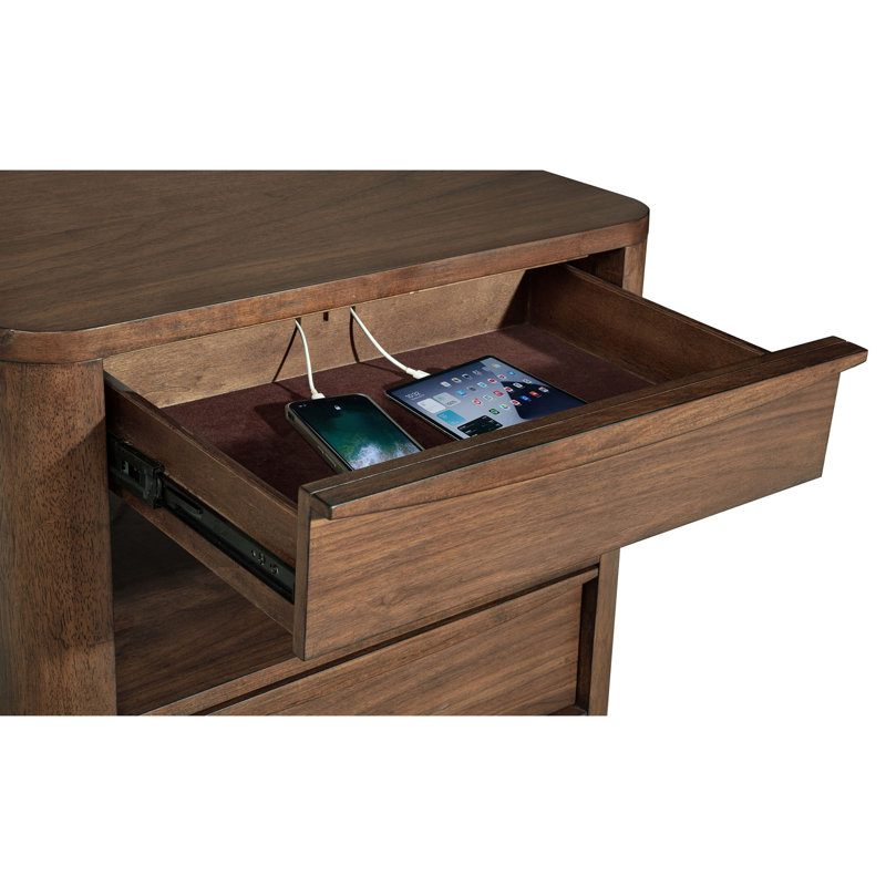 Walnut Transitional Nightstand with Open Shelving