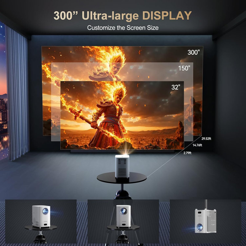 Projecteur avec Wi-Fi et Bluetooth, projecteur d'extérieur avec sac de transport, projecteur de cinéma portable avec fonction de zoom, projecteur de cinéma maison pour téléphone / clé télé / PC